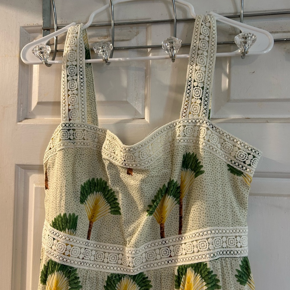 Calypso St. Barth Cream Maxi Dress with Green and Yellow Palm Print - Picture 2 of 4